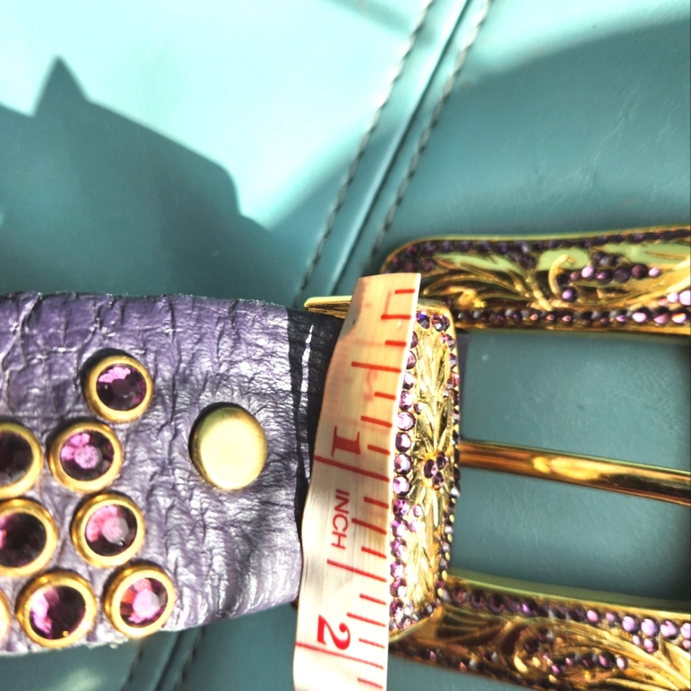 KIPPYS Leather Handmade Crystals Purple Crystalss Leather Western Buckle Belt 34 - Picture 16 of 16